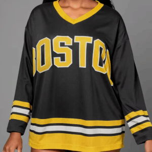 Women's Casual V-Neck Long Sleeve T-Shirt with "BOSTC" Letter Print