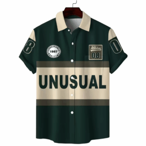 Men'S Casual Short Sleeve Button-Up Shirt with "UNUSUAL" Print