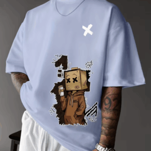 Men's Summer Casual T-Shirt with Playful Robot & Cupcake Graphic