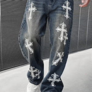 Men's Retro Style Loose Fit Printed Jeans